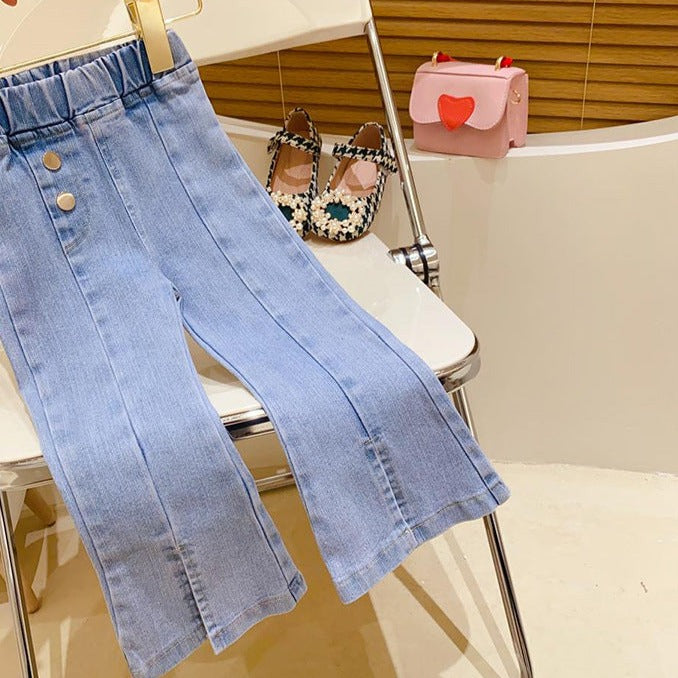 [363664] - Setelan Oneset Cewek Baju Blouse Celana Jeans Cutbray Anak Perempuan Fashion - Motif Lace Flower