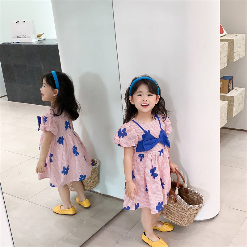 [507S157] - Baju Dress Lengan Pendek Fashion Anak Perempuan - Motif Ribbon Clover