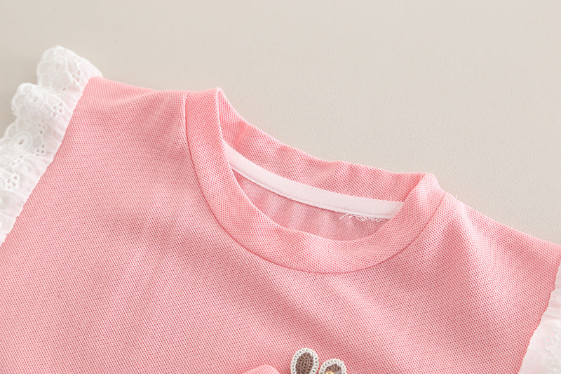 [345508] - One Set 2in1 Baju Setelan Summer Atasan Lengan Kutung Bawahan Celana Pendek Berenda Fashionable Anak Perempuan Cewek - Motif Rabbit Face - BABYHOKI STORE - BABYHOKI STORE