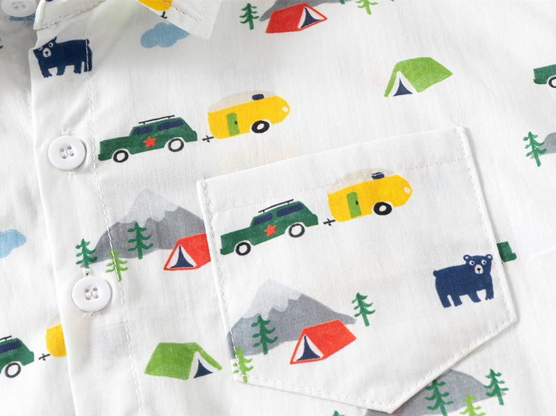 [383213] - Atasan Baju Kemeja Lengan Panjang Anak Laki-Laki - Motif Little Explorer