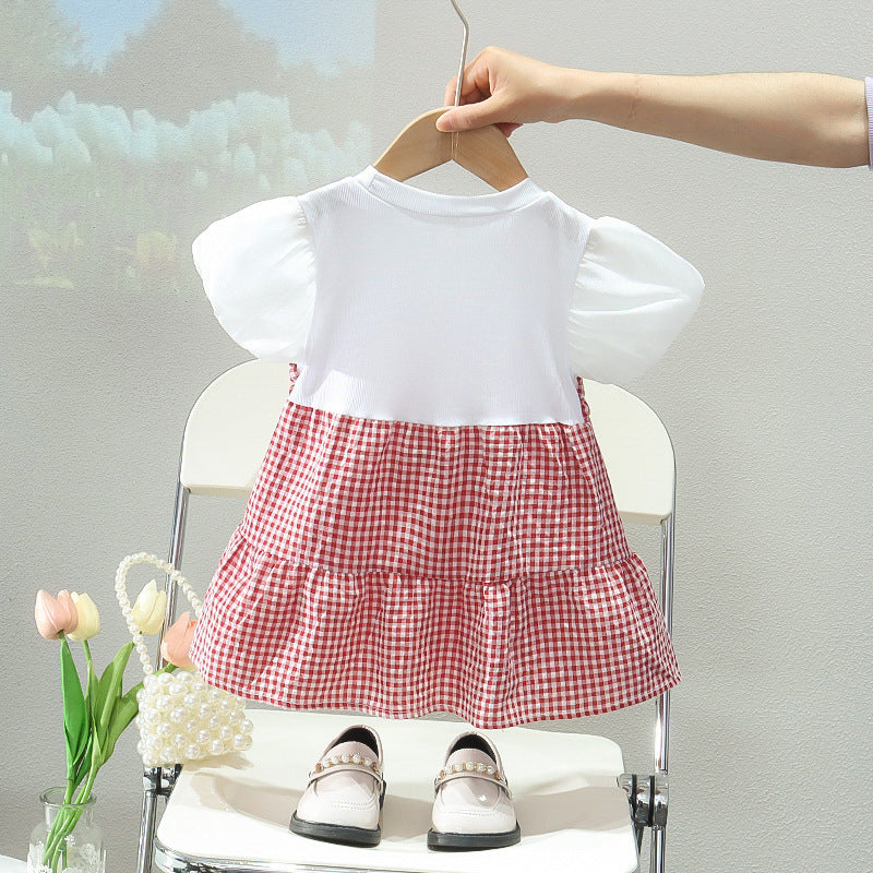 [352397] - Baju Mini Dress Kotak-Kotak Fashion Import Anak Perempuan - Motif Flower Box