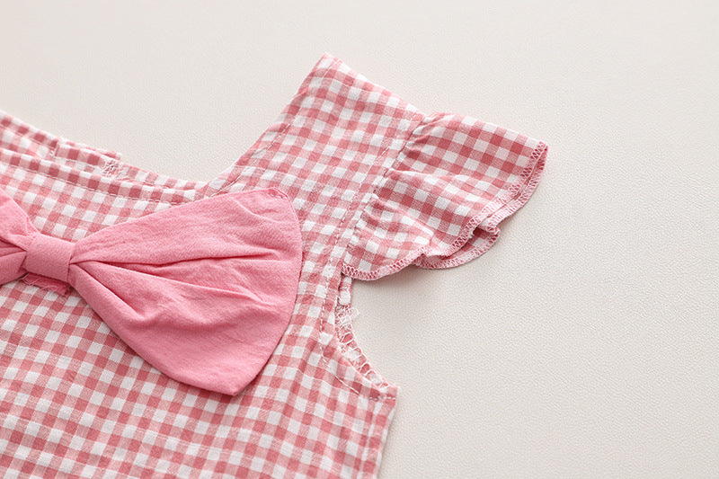 [340376] - Baju Setelan Blouse Kotak-Kotak Fashion Anak Perempuan - Motif Big Ribbon
