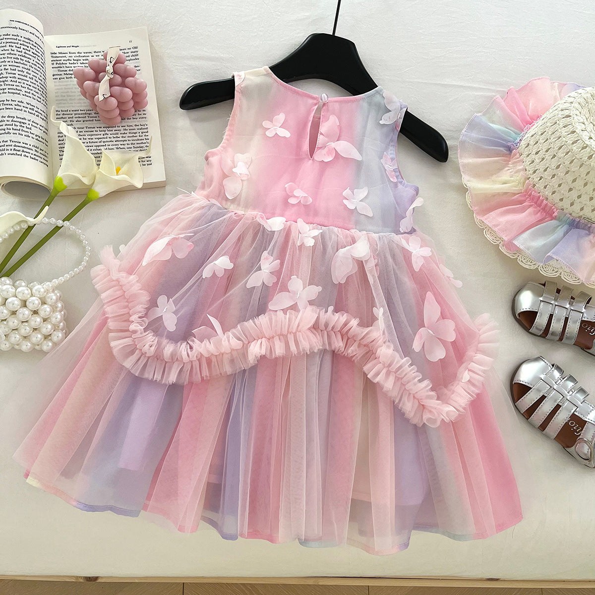 [963200] - Baju Gaun Dress Puffy Lengan Kutung Princess Style Anak Perempuan Cewek - Motif Butterfly - BABYHOKI STORE - BABYHOKI STORE
