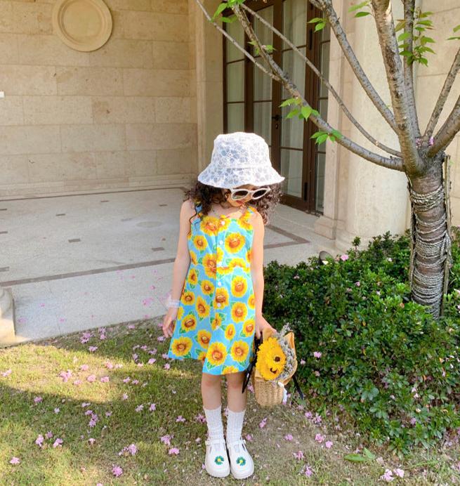 [507S166] - Baju Dress Tanpa Lengan Fashion Anak Perempuan - Motif Bloom Sunflower