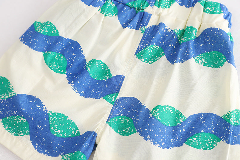 [345408] - Baju Setelan Kemeja Lengan Pendek Celana Pendek Anak Cowok Fashion - Motif Twist Wave