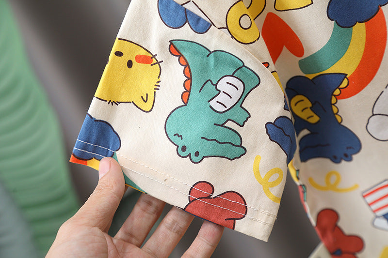 [345463] - Baju Setelan Kemeja Lengan Pendek Celana Panjang Anak Cowok Fashion- Motif Cute Animal