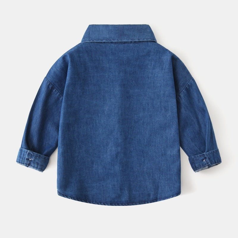 [383206] - Baju Atasan Kemeja Lengan Panjang Anak Laki-Laki Cowok  - Motif Minimalist Bear Patch - BABYHOKI STORE