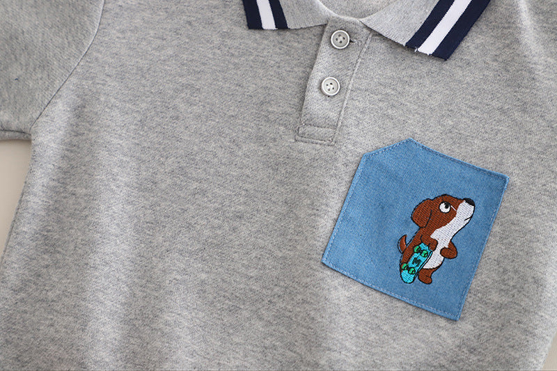 [345491] - One Set 2in1 Baju Setelan Atasan Berkerah Lengan Panjang Bawahan Celana Panjang Jeans Fashionable Anak Cowok Laki-Laki - Motif Animal Pictures - BABYHOKI STORE - BABYHOKI STORE