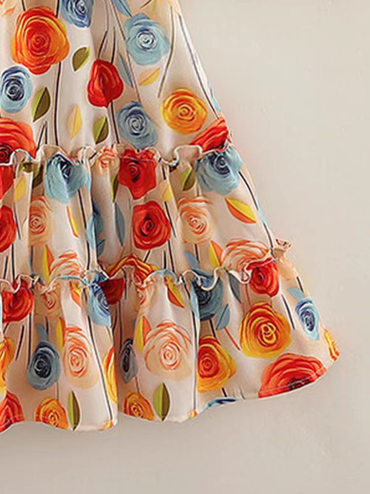 [363793] - Gaun Floral Dapat Topi Baju Dress Pantai Tanpa Lengan Fashion Anak Perempuan Cewek Bunga - Motif Rose Flower