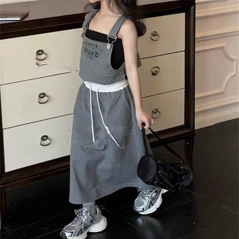 [5071060] - Setelan Baju 3 in 1 Bawahan Rok Panjang Fashion Anak Perempuan - Motif Casual Letter