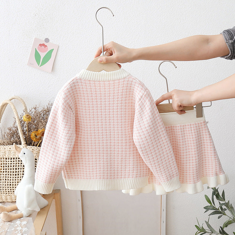 [722115] - Baju Setelan Atasan Lengan Panjang Bawahan Rok Fashion Anak Perempuan - Motif Wave Plaid