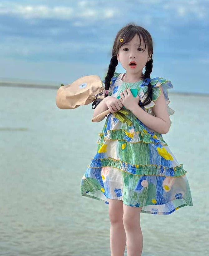 [507952] - Baju Dress Lengan Kutung Anak Perempuan Fashion - Motif Nature Color
