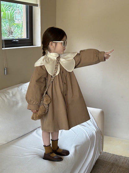 [507977] - Baju Dress Kancing Lengan Panjang Fashion Import Anak Perempuan - Motif Lace Petals