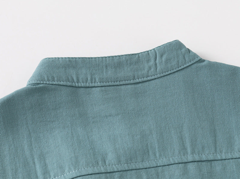 [383209] - Atasan Baju Kemeja Lengan Panjang Anak Laki-Laki Cowok - Motif Plain Shanghai Collar - BABYHOKI STORE