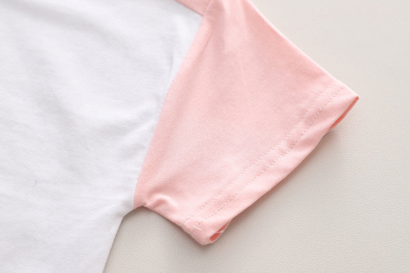 [340403] - Setelan Baju Kaos 3D Celana Pendek Jeans Anak Perempuan Fashion - Motif Plain Rainbow