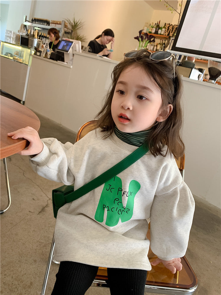 [507S165] - Baju Atasan Kaos Sweater Lengan Panjang Fashion Anak Perempuan - Motif Letter N