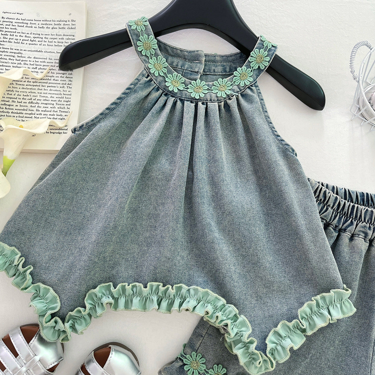 [963119] - One Set 2in1 Baju Setelan Atasan Lengan Kutung Bawahan Celana Pendek Korean Fashion Style Anak Perempuan Cewek - Motif Small Flower - BABYHOKI STORE