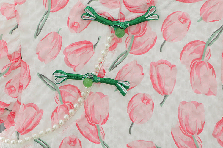 [340386] - Baju Mini Dress Lengan Pendek Balon Fashion Anak Perempuan - Motif Flower Leaf