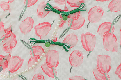 [340386] - Baju Mini Dress Lengan Balon Fashion import Anak Perempuan - Motif Flower Leaf