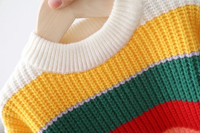 [722104] - Baju Atasan Sweater Rajut Lengan Panjang Fashion Anak Cowok - Motif Colorful Stripe