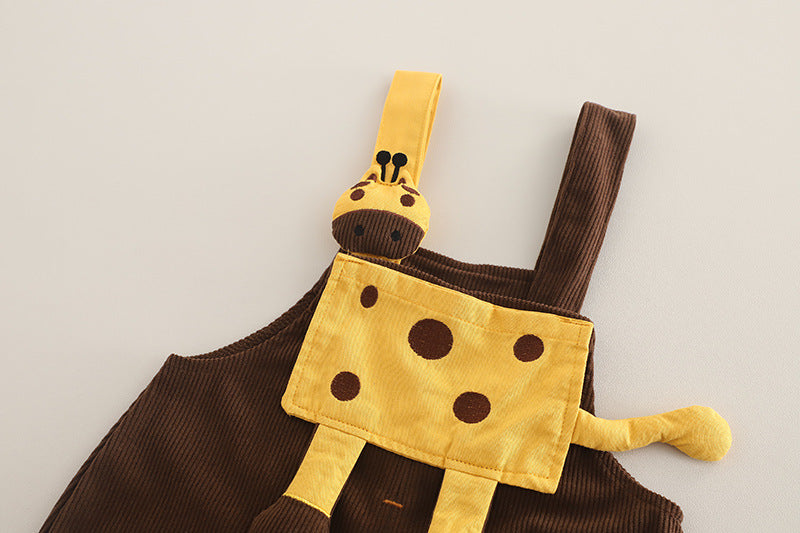 [345494] - One Set 2in1 Baju Setelan Atasan Lengan Panjang Bawahan Overall Panjang Fashionable Anak Cowok Laki-Laki - Motif Giraffe - BABYHOKI STORE - BABYHOKI STORE