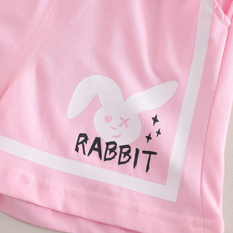 [368582] - Baju Setelan Atasan Polo Lengan Pendek Bawahan Celana Pendek Fashion Sporty Summer Anak Perempuan Cewek - Motif Cute Rabbit