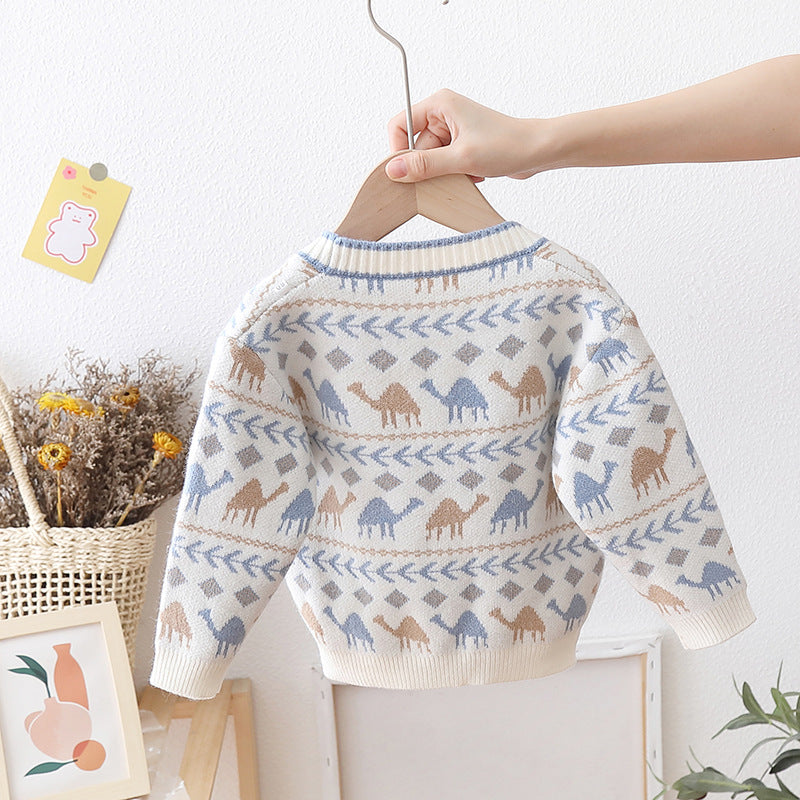 [722106] - Baju Atasan Lengan Panjang Jaket Rajut  Fashion Anak Cowok - Motif Camel Line