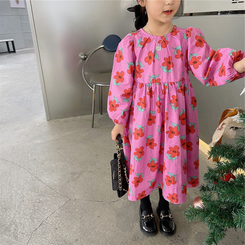 [507S1141] - Baju Dress Lengan Panjang Fashion Anak Perempuan - Motif Little Flower