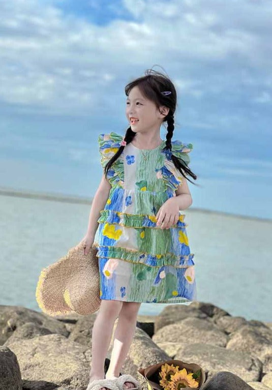 [507952] - Baju Dress Lengan Kutung Anak Perempuan Fashion - Motif Nature Color
