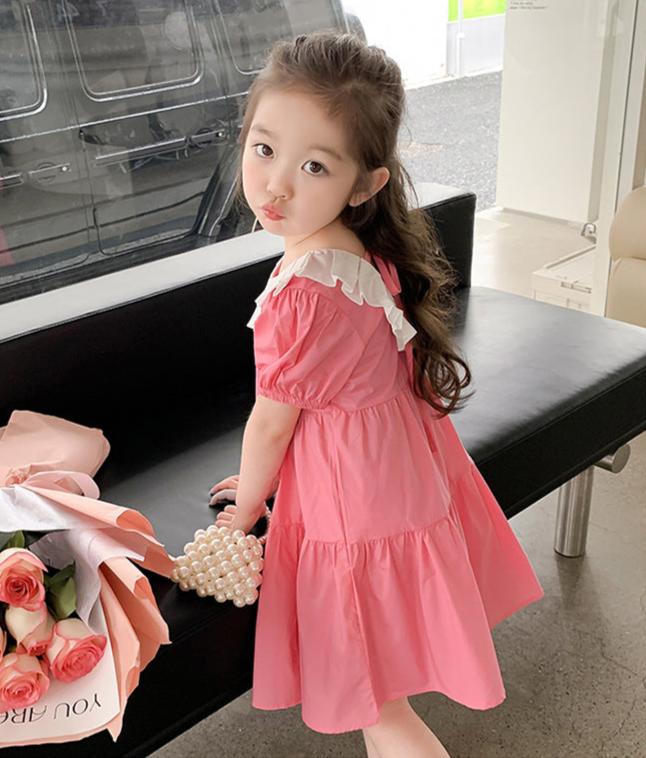 [507S115] - Baju Dress Lengan Pendek Fashion Anak Perempuan - Motif Plain Ruffle