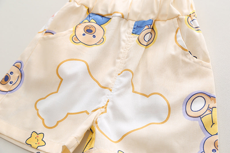 [345403] - Baju Setelan Kemeja Atasan Lengan Pendek Celana Pendek Anak Cowok Fashion - Motif Bear