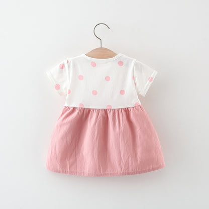 [340454] - Baju Dress Lengan Pendek Fashion Anak Perempuan - Motif Polka Ribbon