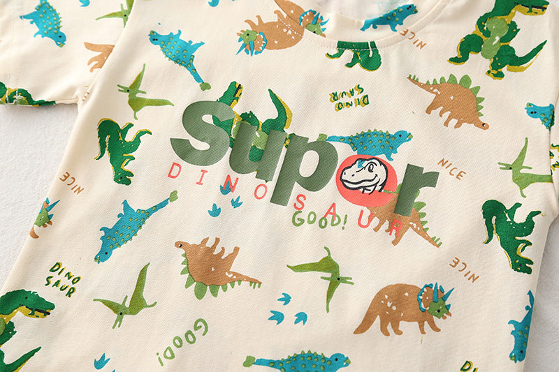 [368573] - One Set 2in1 Baju Setelan Atasan Kaos Lengan Pendek Bawahan Celana Pendek Fashion Summer Anak Laki Laki Cowok - Motif Animals Dino - BABYHOKI STORE - BABYHOKI STORE