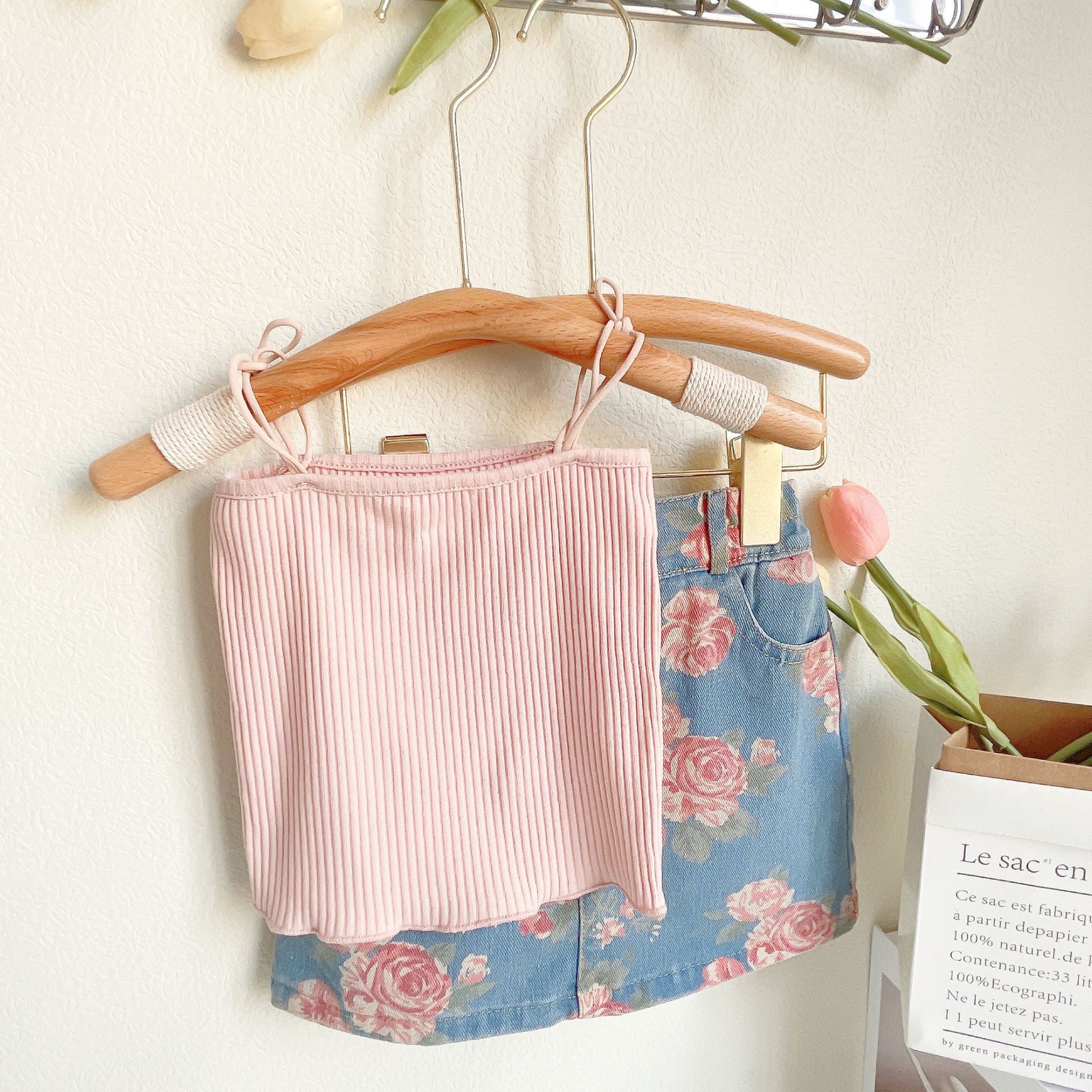 BABYHOKI STORE Usia 7 8 9 10 Tahun Baju Anak Tanggung Cewek [363657] - Setelan Crop Top Bawahan Rok Pendek Anak Perempuan - Motif Bottom Flower