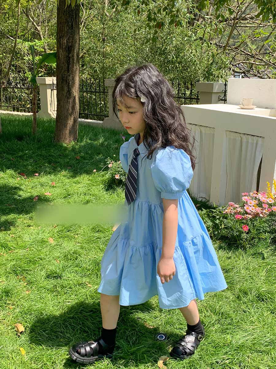 [507992] - Baju Dress Lengan Balon Fashion Anak Perempuan - Motif Plain Bubble