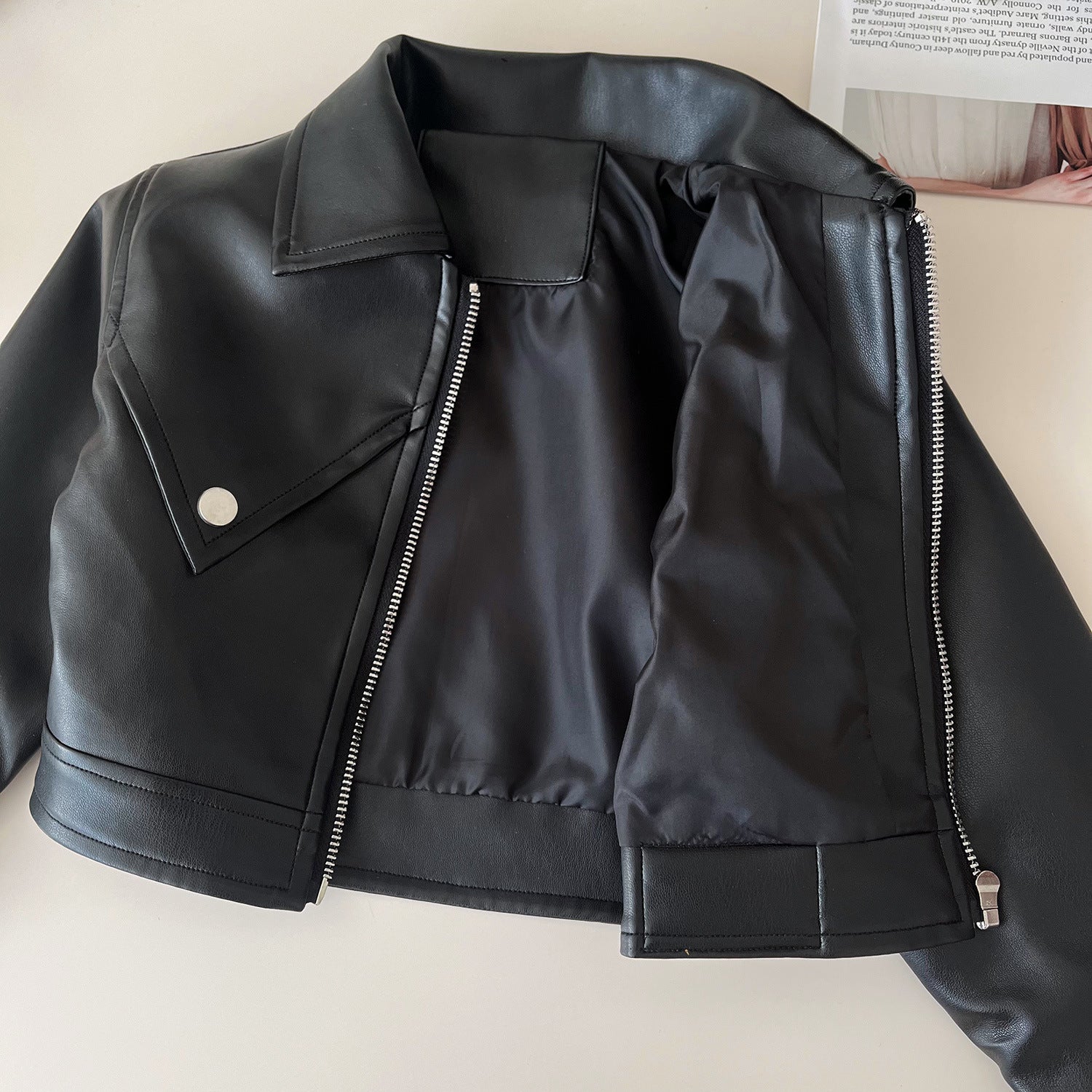 [963155] - One Set 2in1 Baju Setelan Jaket Leather Lengan Panjang Bawahan Rok Pendek Plisket Korean Version Style Anak Perempuan Cewek - Motif Basic Solid Color - BABYHOKI STORE - BABYHOKI STORE