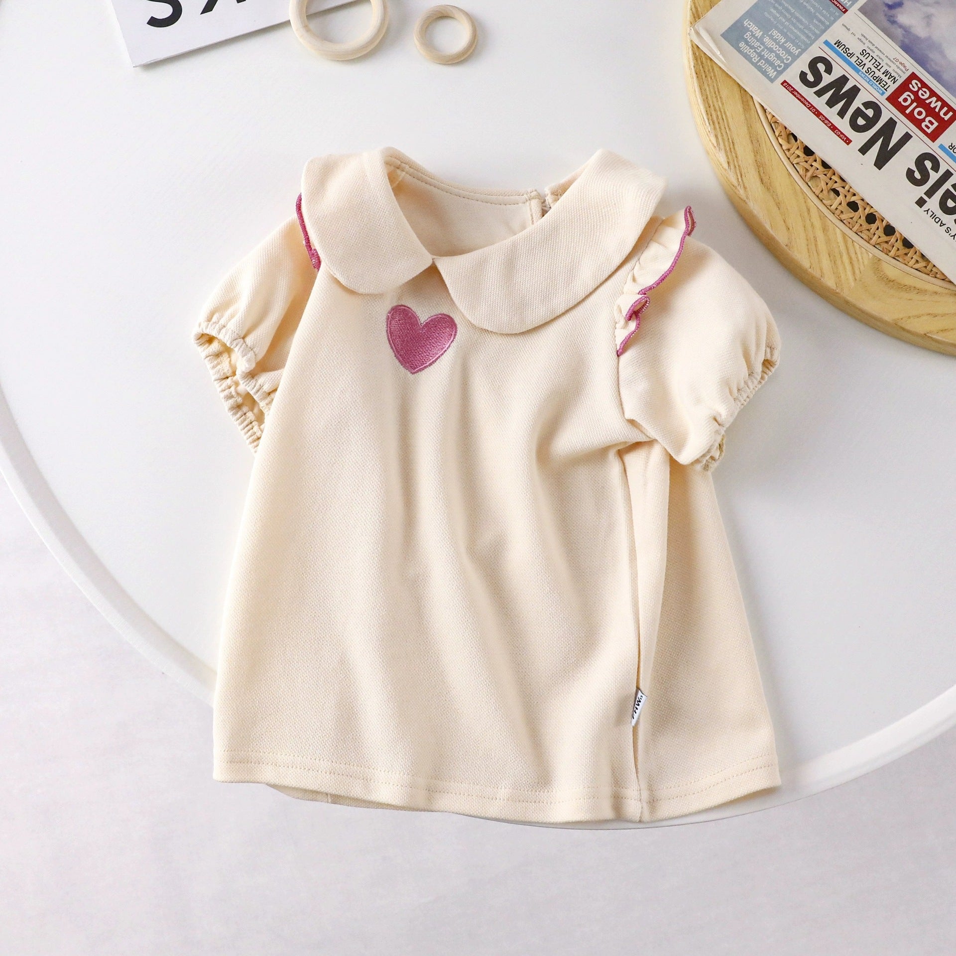 [721107] - Baju Atasan Blouse Lengan Pendek Ruffle Anak Perempuan - Motif Plain Heart