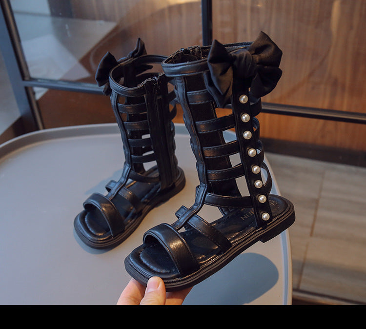 [381271 Size 26-36] - Sepatu Sandal Gladiator Shoes Anak Perempuan Cewek - Motif Bow Pearl Roman - BABYHOKI STORE