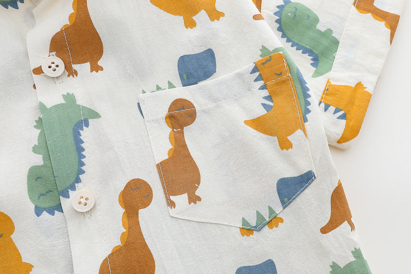 [368592] - One Set 2in1 Baju Setelan Atasan Kemeja Lengan Pendek Bawahan Celana Pendek Comfortable Fashion Anak Laki Laki Cowok - Motif Animals Dino - BABYHOKI STORE