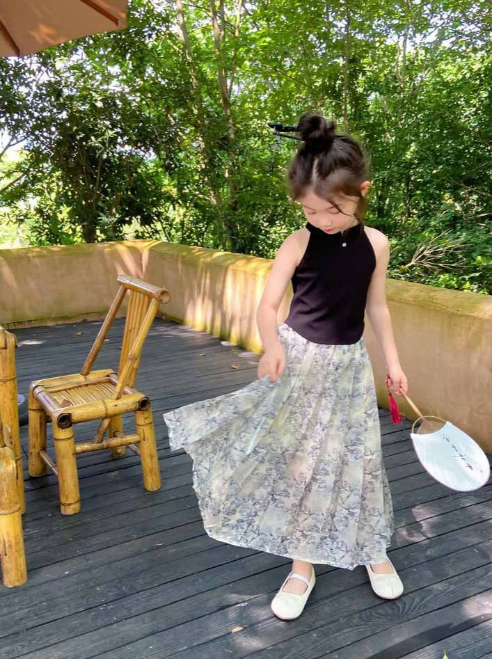 [507987] - Baju Setelan Blouse Kutung Rok Fashion Anak Perempuan - Motif Flower Shadows