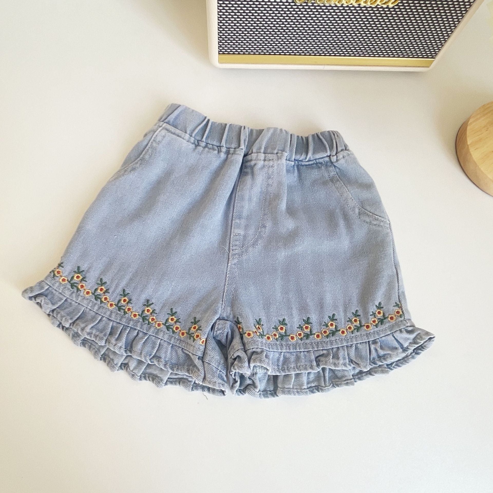 BABYHOKI STORE Usia 7 8 9 10 Tahun Baju Anak Tanggung Cewek [363630] - Setelan Blouse Kancing Celana Jeans Bordir Anak Perempuan - Motif Flower
