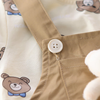 [345451] - Baju Setelan Kaos Bawahan Overall Anak Cewek Fashion - Motif Tiny Bear