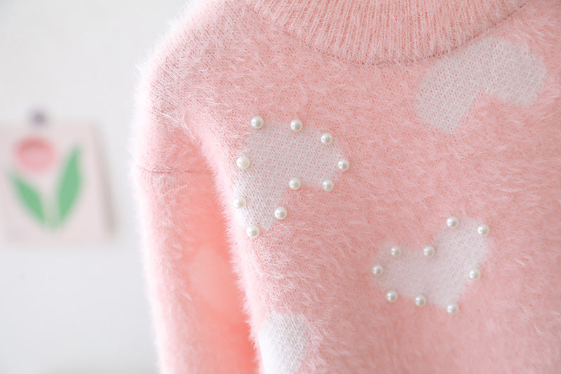 [722108] - Baju Atasan Lengan Panjang Sweater Rajut Fashion Anak Perempuan - Motif Heart Pearl