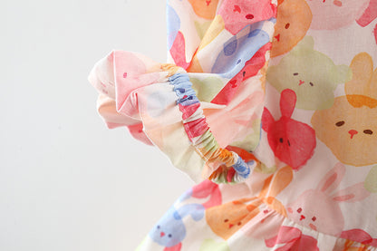 [340405] - Baju Mini Dress Lengan Balon Fashion Import Anak Perempuan - Motif Fluffy Rabbit