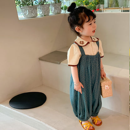 [507S127] - Setelan Baju Jumpsuit Fashion Anak Perempuan - Motif Polka Dot