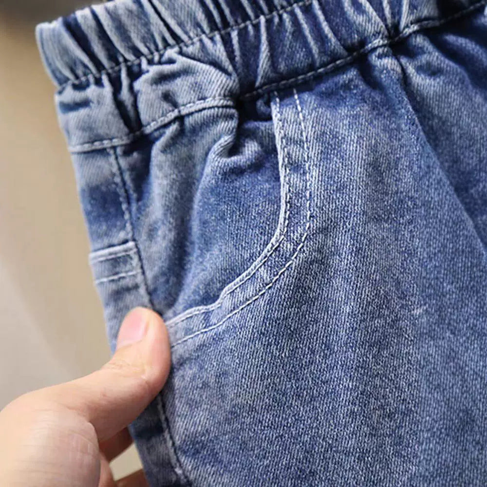 [363904] - Baju Setelan Atasan Bloue Lengan Panjang Bawahan Celana Panjang Denim Fashion Anak Cewek Perempuan - Motif Lapel Flower - BABYHOKI STORE - BABYHOKI STORE