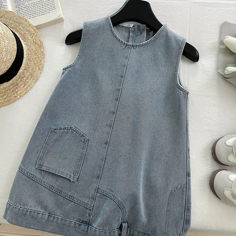 [963259] - Baju Gaun Denim Dress Lengan Kutung Korean Style Anak Perempuan Cewek - Motif Denim - BABYHOKI STORE