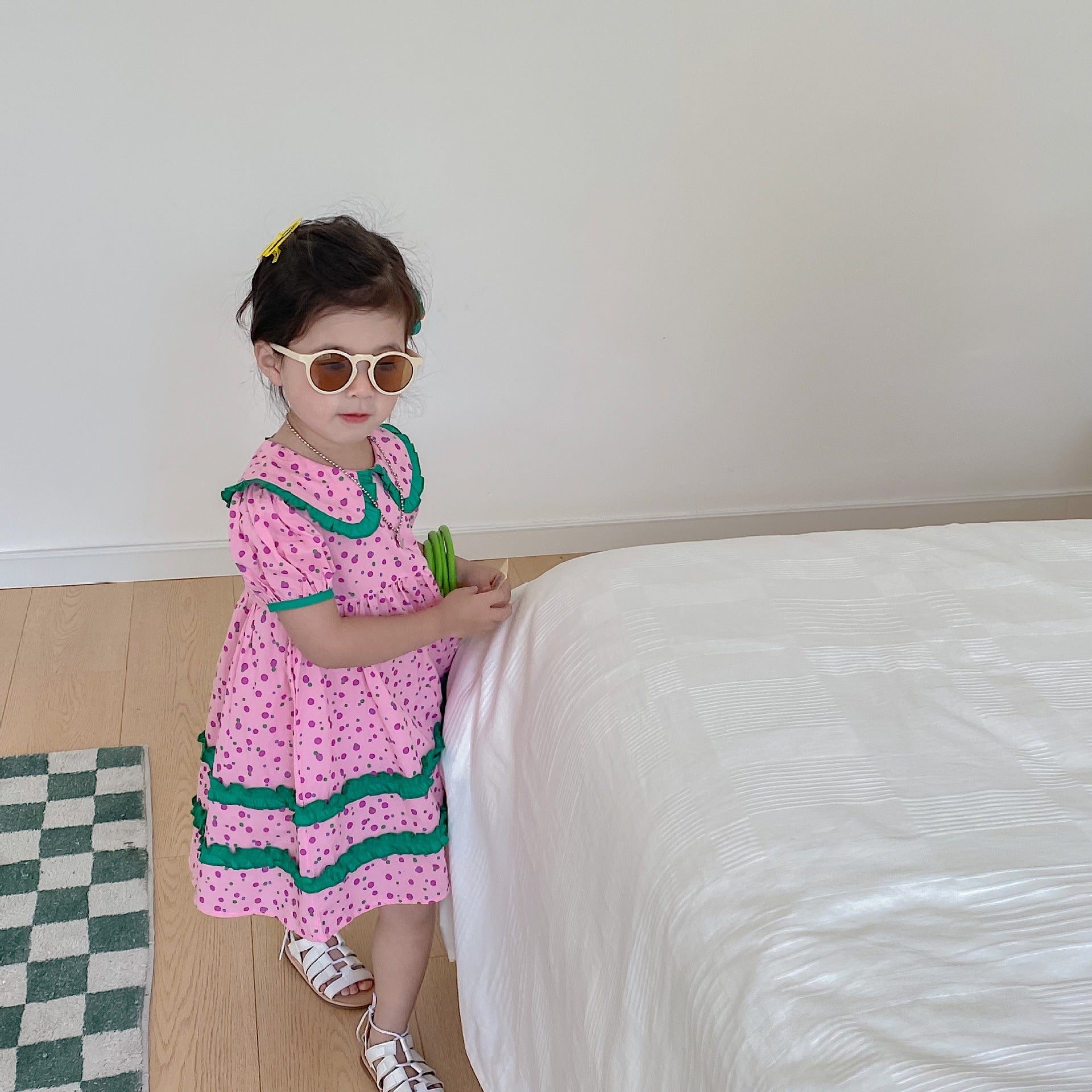 [507S1132] - Baju Dress Lengan Pendek Fashion Anak Perempuan - Motif Polka Frill