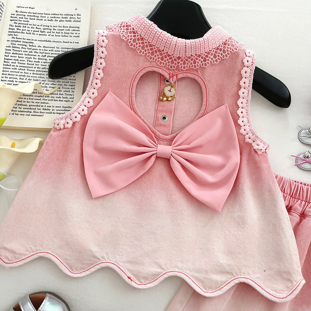 [963130] - One Set 2in1 Baju Setelan Atasan Berkerah Lengan Kutung Bawahan Celana Pendek Comfort Style Anak Perempuan Cewek - Motif Lace Top - BABYHOKI STORE - BABYHOKI STORE