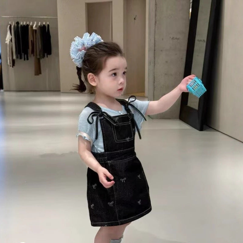 [5071170] - One Set 2in1 Baju Setelan Atasan Lengan Pendek Bawahan Overall Rok Pendek Comfort Fashion Style Anak Perempuan Cewek - Motif Little Ribbon - BABYHOKI STORE